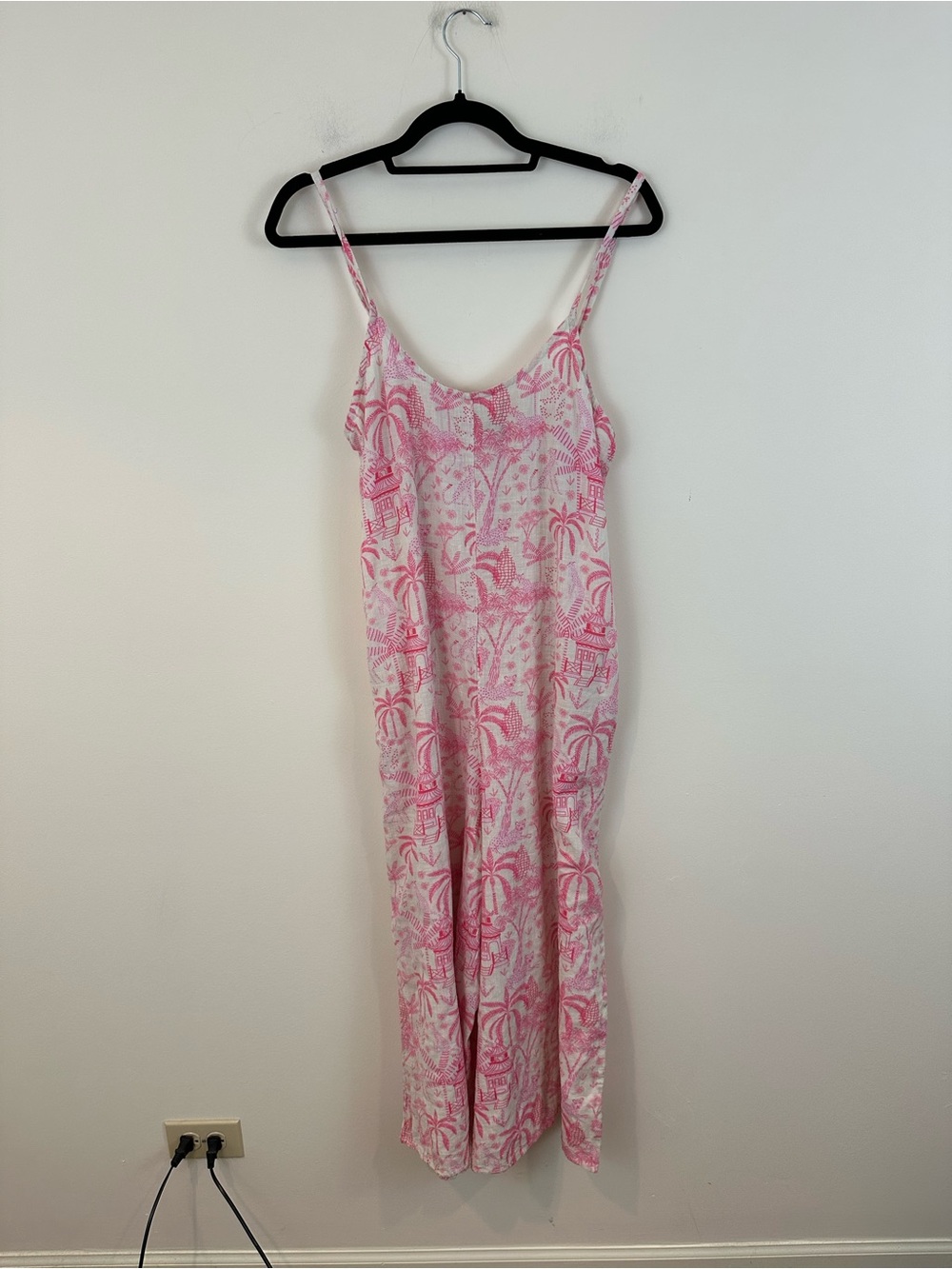 World Market Pink and Cream Tropical Patterned Wide Leg Jumpsuit Size S/M